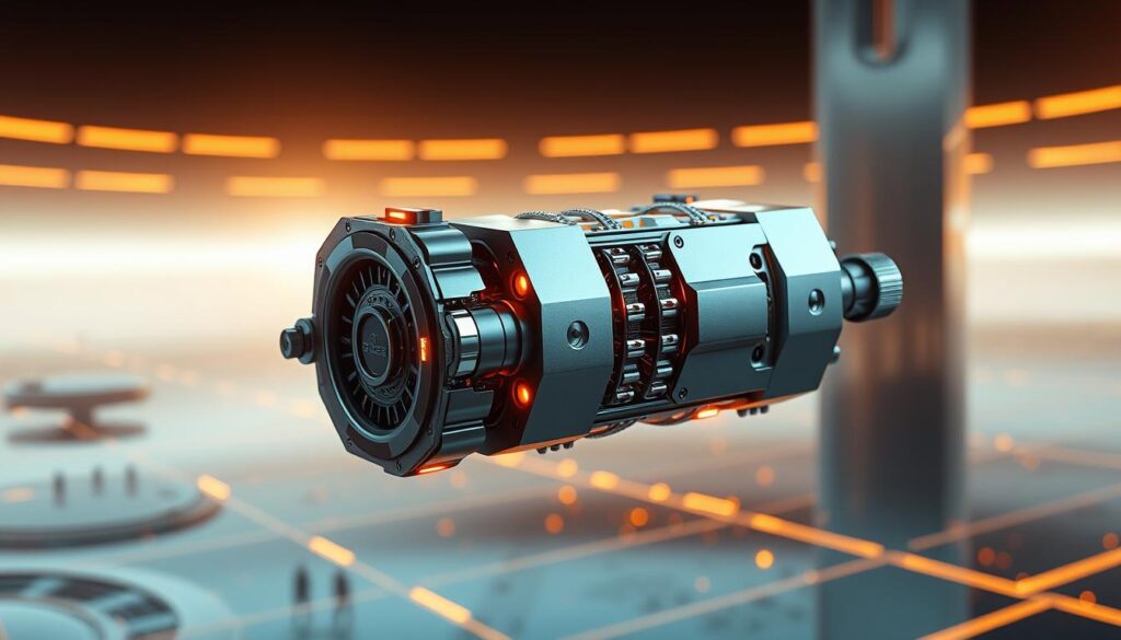 A sleek, futuristic device hovers above a gleaming, high-tech backdrop. The DeepSeek R1 Innovation, a marvel of engineering, radiates an aura of cutting-edge technology. Precision-crafted with a metallic sheen, the device's intricate design features intricate components and a complex, three-dimensional structure. Warm, focused lighting illuminates the assembly, casting dynamic shadows that accentuate its depth and complexity. The background showcases a minimalist, utopian landscape, hinting at the boundless possibilities unlocked by this revolutionary technological advancement. The scene exudes a sense of innovation, progress, and the boundless potential of human ingenuity.