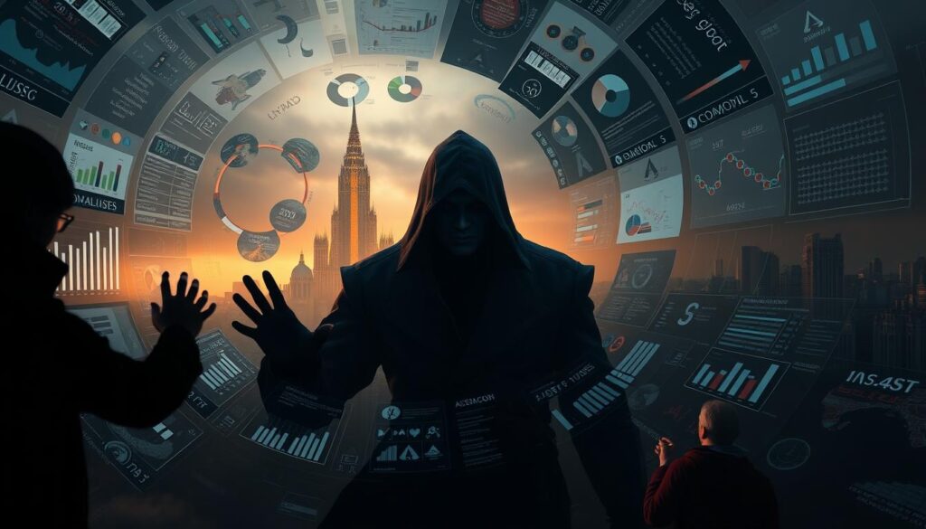 A moody, cinematic scene depicting gameplay critiques and improvements for the Assassin's Creed Shadows title. In the foreground, a shadowy figure gesticulates animatedly, surrounded by a swirling vortex of data visualizations, charts, and infographics - a visual representation of the analytical process. The middle ground showcases a larger-than-life 3D model of the protagonist, their face etched with a pensive expression as they scrutinize combat moves and animations. In the distant background, a towering cityscape of Assassin's Creed architecture sets the scene, bathed in a warm, amber glow to convey a sense of introspection and contemplation. The overall atmosphere is one of thoughtful, nuanced critique, with a focus on using data and visualization to drive meaningful improvements to the game's storytelling, combat, and cinematic elements.